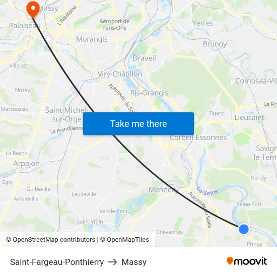 Saint-Fargeau-Ponthierry to Massy map