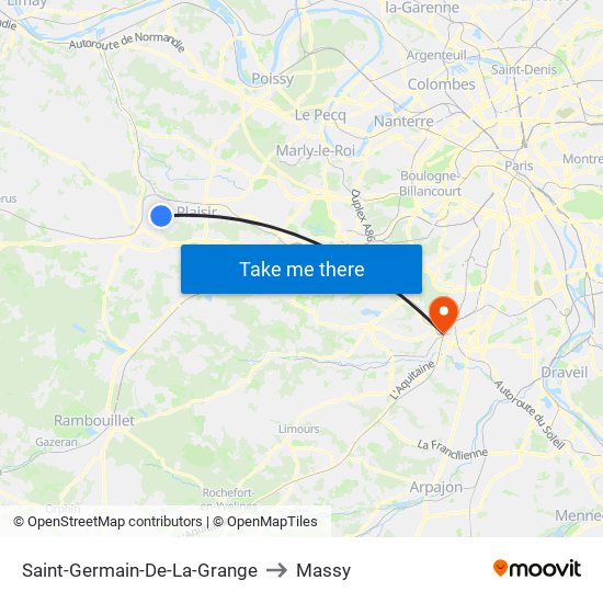 Saint-Germain-De-La-Grange to Massy map