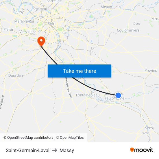 Saint-Germain-Laval to Massy map