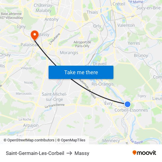 Saint-Germain-Les-Corbeil to Massy map