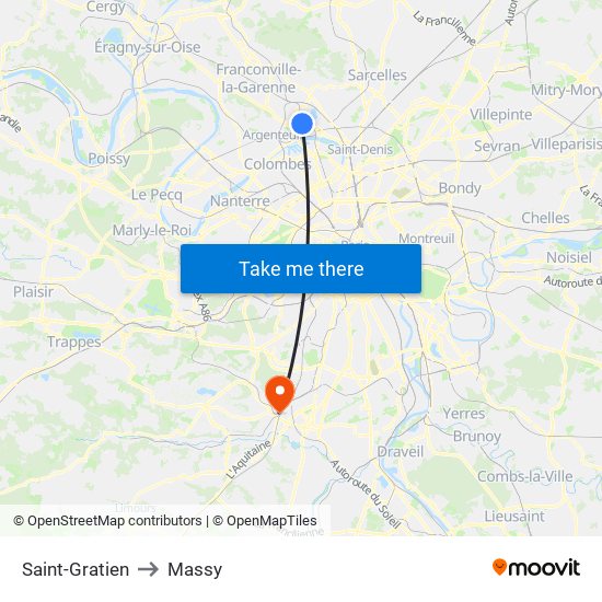 Saint-Gratien to Massy map