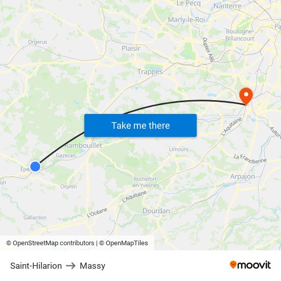 Saint-Hilarion to Massy map