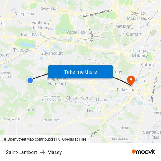 Saint-Lambert to Massy map