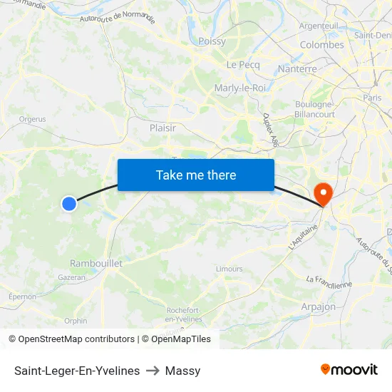 Saint-Leger-En-Yvelines to Massy map