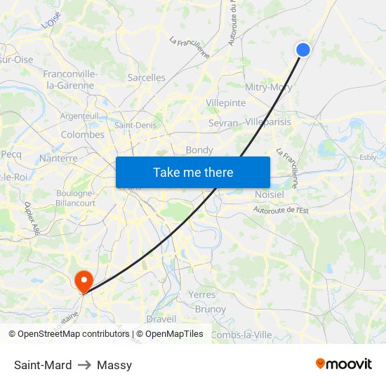 Saint-Mard to Massy map