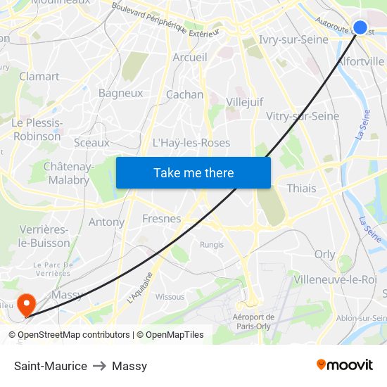 Saint-Maurice to Massy map