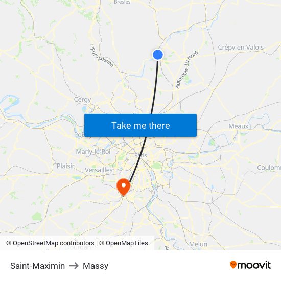 Saint-Maximin to Massy map