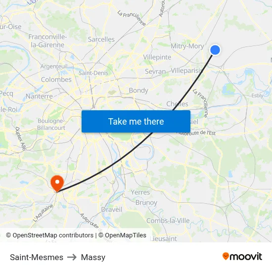 Saint-Mesmes to Massy map