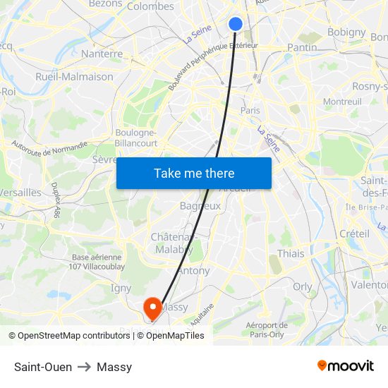 Saint-Ouen to Massy map
