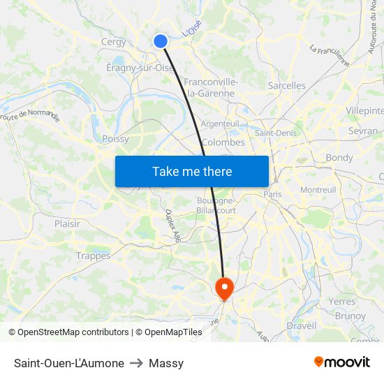 Saint-Ouen-L'Aumone to Massy map