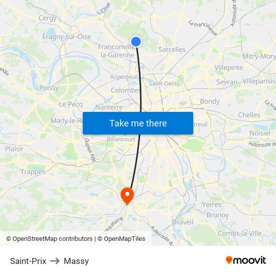 Saint-Prix to Massy map