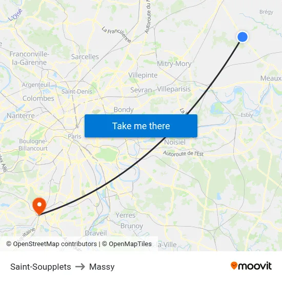 Saint-Soupplets to Massy map