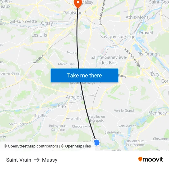 Saint-Vrain to Massy map