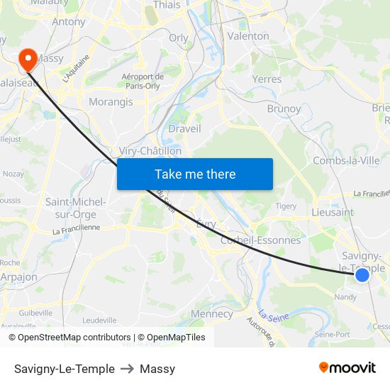 Savigny-Le-Temple to Massy map
