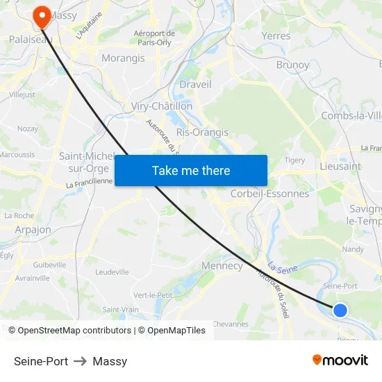 Seine-Port to Massy map