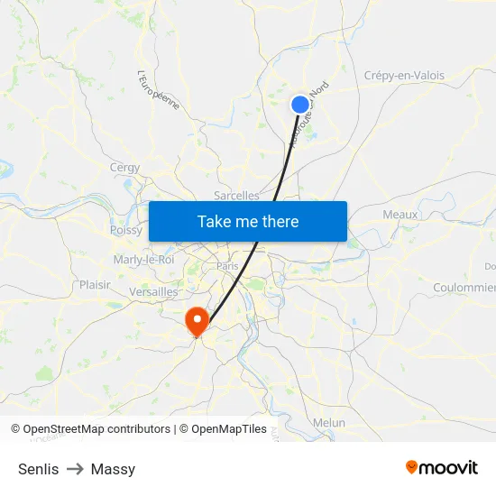 Senlis to Massy map