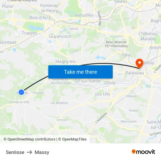 Senlisse to Massy map