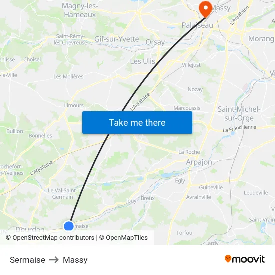 Sermaise to Massy map