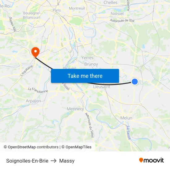 Soignolles-En-Brie to Massy map