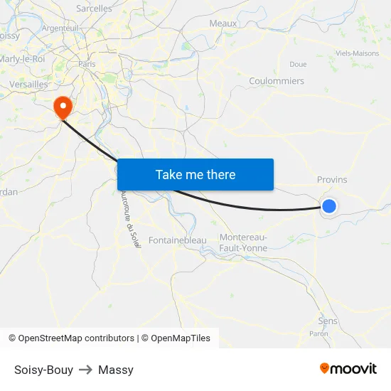 Soisy-Bouy to Massy map
