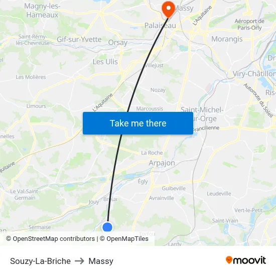 Souzy-La-Briche to Massy map