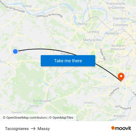 Tacoignieres to Massy map