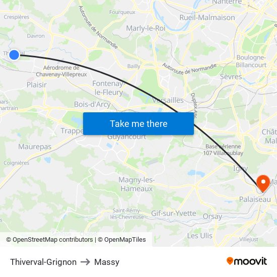 Thiverval-Grignon to Massy map