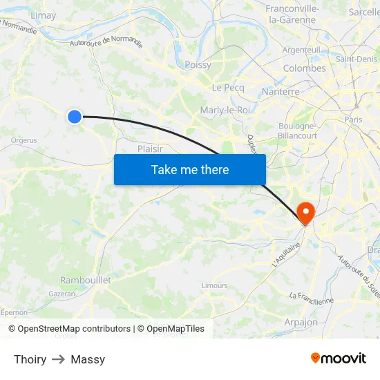 Thoiry to Massy map