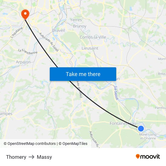 Thomery to Massy map