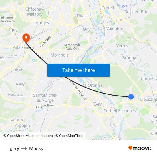 Tigery to Massy map