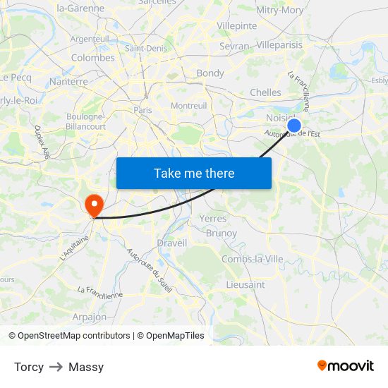 Torcy to Massy map