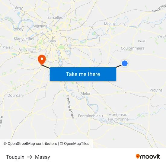 Touquin to Massy map
