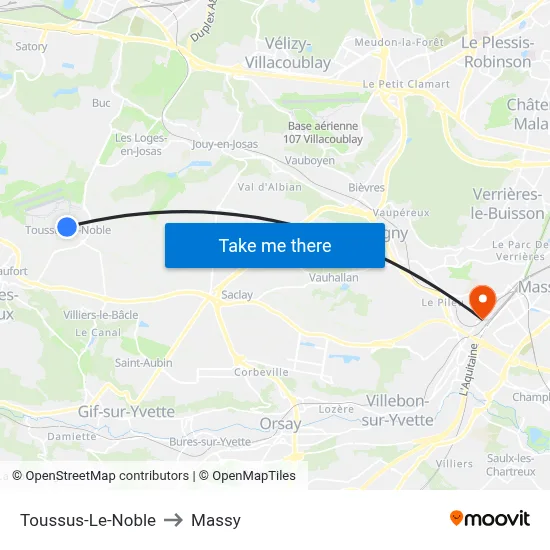 Toussus-Le-Noble to Massy map