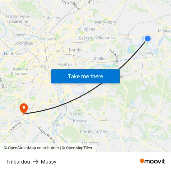 Trilbardou to Massy map