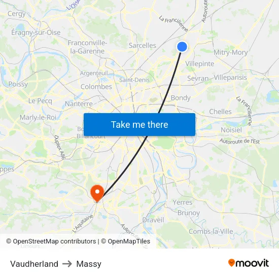 Vaudherland to Massy map