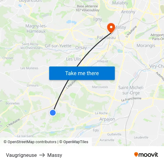Vaugrigneuse to Massy map