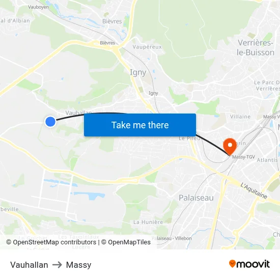 Vauhallan to Massy map