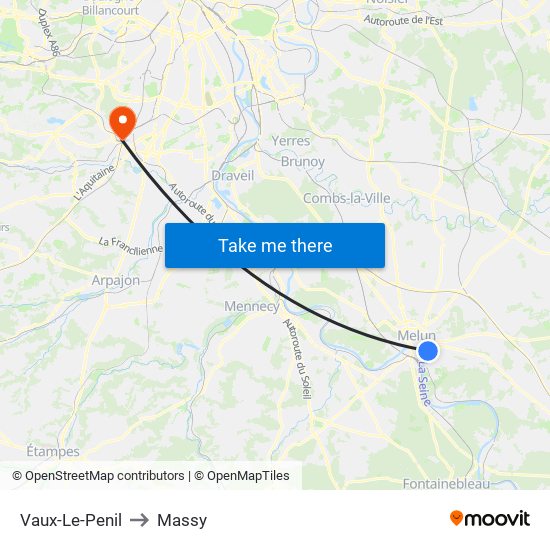 Vaux-Le-Penil to Massy map