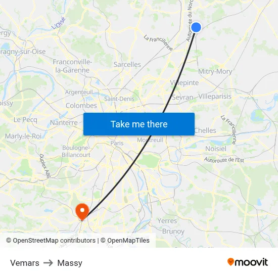 Vemars to Massy map