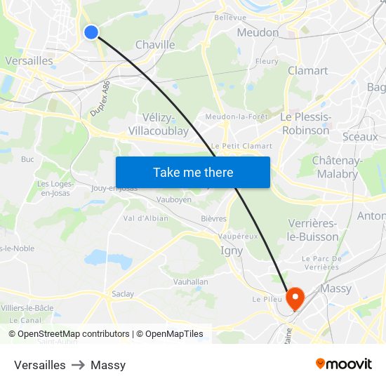 Versailles to Massy map