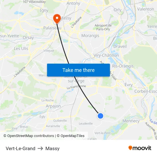 Vert-Le-Grand to Massy map
