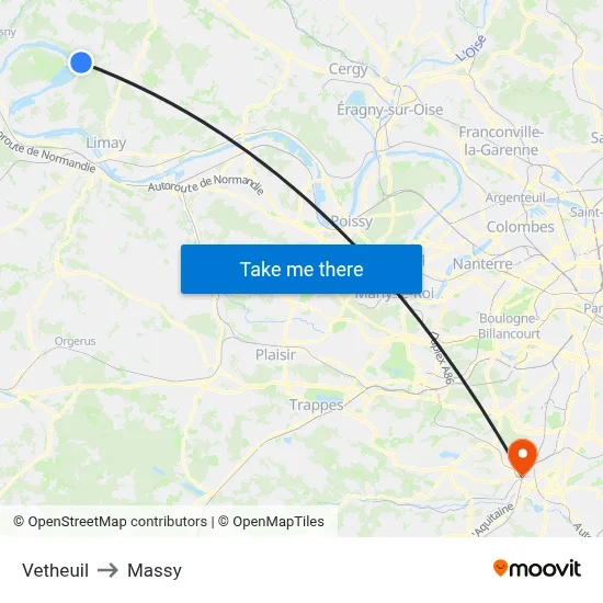 Vetheuil to Massy map