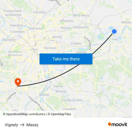Vignely to Massy map