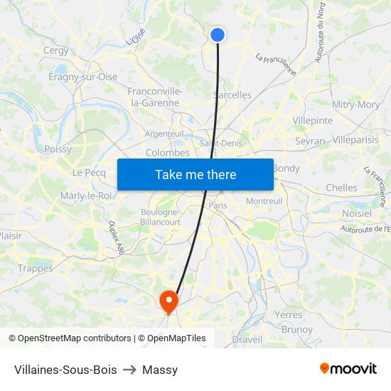 Villaines-Sous-Bois to Massy map