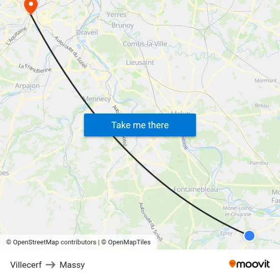 Villecerf to Massy map