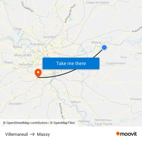 Villemareuil to Massy map