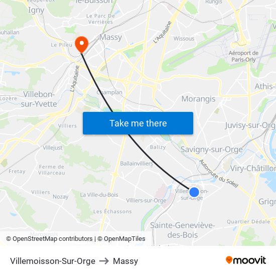 Villemoisson-Sur-Orge to Massy map