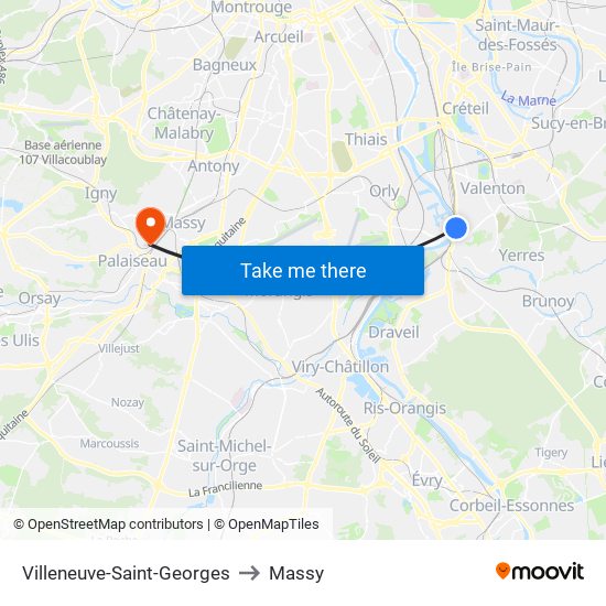 Villeneuve-Saint-Georges to Massy map