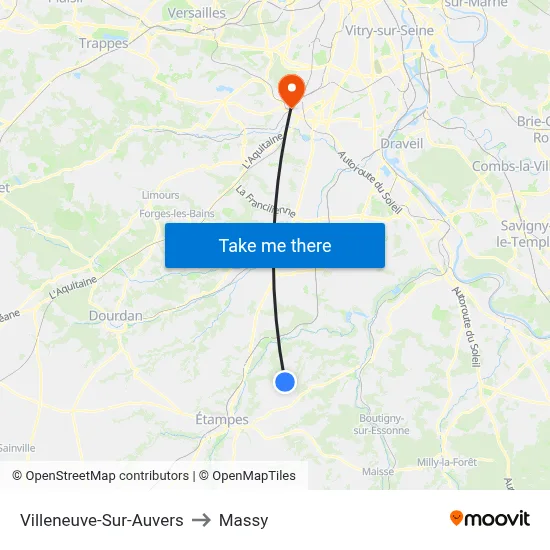 Villeneuve-Sur-Auvers to Massy map