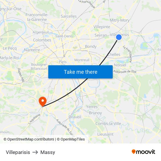 Villeparisis to Massy map